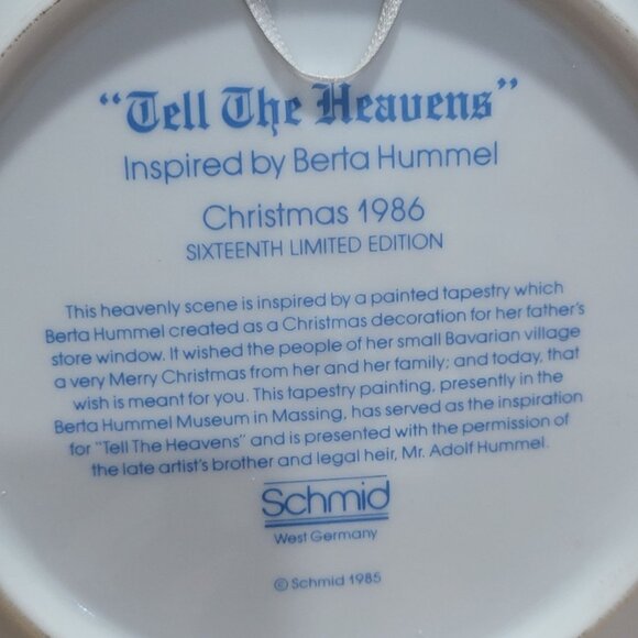 Schmid Hummel Christmas 1986 Tell The Heavens Decorative Wall Hanging Plate - Picture 5 of 12